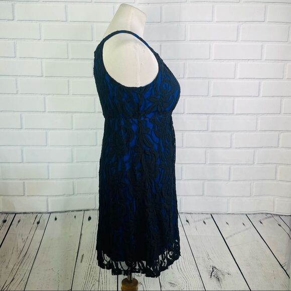 INC International Concepts Blue with Black Lace Overlay Midi Dress - PS - Picture 6 of 16